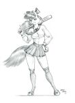  2018 accessory aged_up anthro apple_bloom_(mlp) baron_engel baseball_bat bat_(object) bottomwear bow_ribbon clothed clothing dress_shirt equid equine female footwear friendship_is_magic hair hair_accessory hair_bow hair_ribbon hand_on_hip hasbro hi_res holding_baseball_bat holding_bat holding_object hooves horse legwear looking_at_viewer mammal mane my_little_pony necktie pony pose ribbons school_uniform shirt signature skirt smile smiling_at_viewer smirk solo standing stockings text topwear uniform 
