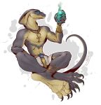  anthro barefoot claws clothing feet hi_res kredri male paws potion_bottle reptile scalie simple_background snake soles solo toe_claws toes 