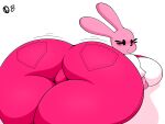 anthro big_breasts big_butt black_eyes breasts butt clothing female hi_res huge_breasts huge_butt huge_hips huge_thighs lagomorph leporid looking_at_viewer looking_back lying mammal omegabrawl on_front pink_body rabbit shirt solo thick_thighs topwear wide_hips widget wow!_wow!_wubbzy! 