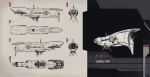  3d amarr_empire_(eve_online) battlecruiser_(eve_online) commentary concept_art dok0001 english_text eve_online from_above from_behind from_below from_side highres military military_vehicle multiple_views no_humans original science_fiction spacecraft thrusters vehicle_focus 