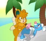  absurd_res anthro blue_body breasts brionne duo elizabeth_(pwmtstar) female generation_7_pokemon generation_9_pokemon genitals hi_res male nintendo orange_body orange_eyes pawmot penis pokemon pokemon_(species) pwmtstar_(artist) surprised_expression 