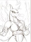  2020 abs angry anthro asian_mythology biceps breasts chinese_mythology cleavage clothed clothing dragon droll3 east_asian_mythology female fire flaming_hair flaming_mane flaming_tail flaming_wings longma muscular muscular_anthro muscular_female mythology non-mammal_breasts pseudo_hair pseudo_mane reptile scalie sketch smoke_from_nose solo them&#039;s_fightin&#039;_herds tianhuo_(tfh) traditional_media_(artwork) wings 