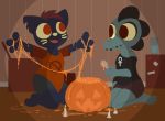  ankh anthro bea_(nitw) candle clothing colored dress female female/female food fruit halloween happy holidays mae_(nitw) messy night_in_the_woods nooplip notched_ear pumpkin red_eyes smile spoon video_games 