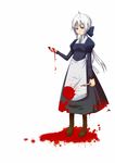  aku_no_musume_(vocaloid) apron bad_end bad_id bad_pixiv_id blood blood_on_face blood_splatter blood_stain bloody_clothes bloody_knife bloody_weapon clarith dress evillious_nendaiki highres knife long_hair ponytail ribbon shiro_no_musume_(vocaloid) silver_hair solo tf very_long_hair vocaloid voyakiloid weapon what_if yowane_haku 