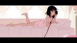  animated animated_gif ass bakemonogatari bare_shoulders barefoot bed black_eyes black_hair corded_phone indoors leg_up legs lingerie long_legs lying monogatari_(series) non-web_source on_stomach phone pillow pink screencap sengoku_nadeko short_hair solo underwear window 