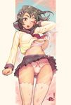  bow bow_panties bra itou_eito lingerie one_eye_closed original panties solo thighhighs underwear upshirt upskirt wind wind_lift 