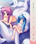  :3 absurdres ahoge blue_eyes blue_hair breasts cleavage collarbone copyright_request highres large_breasts long_hair multiple_girls ninoko pink_hair red_eyes seal 