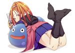  backpack bad_id bad_pixiv_id bag barbara dragon_quest dragon_quest_vi feet forehead gloves handheld_game_console high_ponytail long_hair looking_back lying nintendo_ds no_shoes on_stomach orange_hair panties pipa ponytail red_eyes skirt slime slime_(dragon_quest) socks soles solo the_pose underwear 