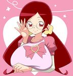  bad_id bad_pixiv_id bow breasts eyelashes glasses hanasaki_tsubomi heartcatch_precure! kannagi_kaname large_breasts pink_bow precure red_eyes red_hair round_eyewear solo twintails 