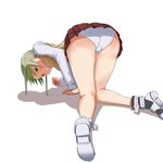  ass blush green_eyes green_hair iwamocchan legs maka_albarn panties plaid plaid_skirt skirt solo soul_eater underwear 