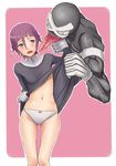  androgynous blush breasts crona_(soul_eater) fang highres iwamocchan navel panties purple_hair ragnarok_(demon_sword) short_hair skirt skirt_lift small_breasts soul_eater tears thigh_gap underboob underwear 