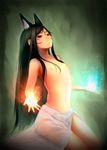  animal_ears bad_id bad_pixiv_id black_hair facepaint flat_chest fox_ears highres kushima_rei long_hair nipples original solo topless 