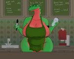  anthro apron apron_only barista big_breasts breasts clothing container cup female hi_res huge_breasts melon_(skwmt4) mostly_nude python reptile scalie skwmt4 snake solo thick_thighs wide_hips 