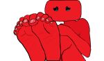  anthro bodily_fluids body colored_nails colored_toenails feet female humanoid legs nails pikuniku red shy solo tears toenails toes up wideo_wideo 
