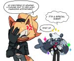  2023 absurd_res annoyed anthro black_tie_(suit) bow_tie canid canine canis clothing cross-popping_vein dialogue duo english_text facepalm female hi_res humor idw_publishing lemur mammal primate profanity sega sonic_the_hedgehog_(comics) sonic_the_hedgehog_(idw) sonic_the_hedgehog_(series) sparkles strepsirrhine suit tangle_the_lemur text violetmadness7 whisper_the_wolf wolf 
