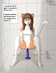  absurd_res anthro bathroom blue_eyes brown_hair clitoris crouching detailed_background dialogue dildo domestic_cat felid feline felis female fluffy fur fur_markings genitals green_eyes hair heterochromia hi_res looking_down lube mammal markings navel nipples nude open_mouth orange_body paws pink_nipples pink_nose pink_pussy pussy sex_toy shaking shivering solo speech_bubble text tiffany_(tleatlnox59) tleatlnox59 water wet wet_hair white_body white_fur 