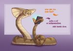  absurd_res alorix alorix_(alorix) cobra female feral hi_res hybrid phone pit_viper rattlesnake reptile scalie snake solo text viper 