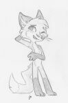  anthro black_and_white canid canine fox hi_res leg_markings male mammal markings monochrome nude paws scratching_head shy simple_background socks_(marking) solo swiftcutter traditional_media_(artwork) whiskers white_background 