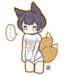  ... 1girl animal_ears bangs bob_cut brown_outline empty_eyes flat_chest fox_ears fox_girl fox_tail kukuri_(mawaru) mawaru_(mawaru) multiple_tails no_mouth original panties shirt short_hair short_sleeves simple_background solo tail underwear white_background white_shirt yellow_panties 