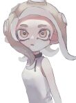  1girl bare_shoulders black_choker choker floating_hair highres light_brown_hair long_hair octoling octoling_girl open_mouth orange_eyes simple_background sleeveless solo splatoon_(series) splatoon_3 splatoon_3:_side_order suction_cups tentacle_hair tiripow white_background 