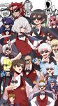  6+boys 6+girls arknights bald blonde_hair blue_hair bow bowtie brown_hair character_request clenched_teeth commentary_request copyright_request cosplay doctor_(arknights) gojou_satoru highres hoshikawa_lily jacket jacket_on_shoulders jujutsu_kaisen konno_junko long_hair looking_at_viewer minamoto_sakura mizuno_ai multicolored_hair multiple_boys multiple_girls open_mouth producer_(idolmaster) purple_hair short_hair smile sunglasses tatsumi_koutarou tatsumi_koutarou_(cosplay) teeth umamusume yonedatomo_mizu zombie_land_saga 