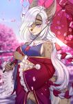 2023 5_fingers anthro breasts clothed clothing day detailed_background digital_media_(artwork) eyebrows eyelashes female fingers hair hi_res nitricacid outside pink_eyes sky solo white_hair 