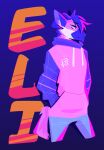  anthro canid canine clothed clothing digital_media_(artwork) eli_cruz fur hair hi_res looking_away male mammal maned_wolf simple_background solo standing sweater tohfu topwear vaporwave 