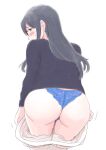  1girl alternate_costume ass black_sweater blue_panties cowboy_shot from_behind highres kantai_collection looking_at_viewer looking_back ooyodo_(kancolle) panties solo sweater underwear undressing vent_arbre 