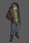  2023 anthro black_hair clothed clothing digital_media_(artwork) eyebrows eyelashes green_eyes hair male ni70 simple_background solo standing 