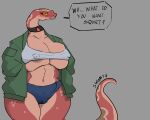  big_breasts blood_python blush breasts choker clothing female hi_res huge_breasts jacket jewelry leona_(skwmt4) necklace nipples python python_(genus) reptile scalie skwmt4 snake solo thick_thighs topwear wide_hips 