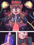  animatronic anthro areola bear big_breasts blush bodily_fluids bow_tie breasts brown_body brown_fur cally3d clothing cryptiacurves cum cum_on_face cumshot duo ejaculation erection female five_nights_at_freddy&#039;s freddy_(fnaf) fredina&#039;s_nightclub fredina_(cally3d) fur genital_fluids genitals gryvvath hair hi_res huge_breasts human humanoid interspecies leaking_cum legwear looking_at_viewer looking_pleasured machine male male/female mammal nipples nude on_knee open_mouth orgasm penis robot scottgames security_guard simple_background smile tongue 