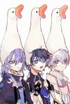  3boys blue_eyes blue_hair dark_blue_hair elsword glasses grey_hair highres kurayuki0404 multicolored_hair multiple_boys multiple_persona noah_ebalon open_mouth pale_pilgrim_(elsword) short_hair silent_shadow_(elsword) sketch smile stellar_caster_(elsword) unhappy white_background white_hair 