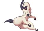  absol blush butt eyes_closed feral generation_3_pokemon hi_res horn mohurin nintendo open_mouth pokemon pokemon_(species) smile solo tail white_body 