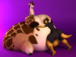  anthro anthroanim backsack balls belly belly_hug big_belly big_breasts big_butt breasts butt dragon duo female genitals giraffe giraffid male male/female mammal milenth_drake overweight overweight_female 