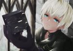  1boy absurdres bishounen black_coat black_gloves blue_eyes choker coat gloves highres looking_at_viewer male_focus nier:automata nier_(series) short_hair solo tagme upper_body user_wwnf4585 white_hair yorha_no._9_type_s 