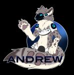  andrew_(character) anthro badge brown_body brown_fur claws felid footprint fur giru_(artist) grey_body grey_fur hi_res hybrid leopard_spots machine male mammal multicolored_body pantherine pawpads pawprint protogen snow_leopard solo spots visor white_body white_fur 