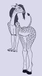  2022 anthro bent_over breasts butt female front_view giraffe giraffid grey_background greyscale hair hi_res hooves long_hair looking_aside lord_magicpants mammal monochrome nipples nude raised_tail simple_background solo tail 