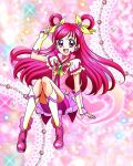 1girl butterfly_brooch butterfly_earrings cure_dream earrings full_body hair_rings highres jewelry long_hair magical_girl official_art open_mouth pink_footwear pink_hair pink_skirt precure precure_connection_puzzlun purple_eyes short_sleeves skirt smile solo third-party_source yes!_precure_5 yes!_precure_5_gogo! yumehara_nozomi 