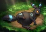  bahnbahn_(artist) black_body blue_markings eeveelution female feral generation_2_pokemon genitals hi_res lying markings nintendo on_side open_mouth pawpads pokemon pokemon_(species) pregnant pregnant_female pregnant_feral pussy quadruped shiny_pokemon solo tail umbreon 