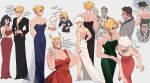  ! 2boys 4girls alcohol all_might alternate_costume arms_behind_back back bakugou_katsuki bare_shoulders black_bow black_bowtie black_dress black_hair black_jacket black_pants blonde_hair blue_dress blush boku_no_hero_academia bow bowtie bracelet breasts brown_hair champagne champagne_flute cleavage closed_eyes closed_mouth commentary cup dress drink drinking_glass earrings english_text formal from_behind full_body genderswap genderswap_(mtf) green_dress grey_background hand_on_another&#039;s_shoulder high_heels holding holding_drink jacket jewelry long_hair long_sleeves looking_at_another midnight_(boku_no_hero_academia) multiple_boys multiple_girls multiple_views muscular muscular_female necklace open_mouth pants red_dress red_eyes rice365 shaded_face shiny_clothes short_hair simple_background smile speech_bubble spiked_hair standing suit sweat symbol-only_commentary traditional_bowtie v white_dress white_footwear yagi_toshinori 