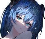  1girl absurdres arknights bangs blue_eyes blue_hair hair_between_eyes highres lit_for_20 long_hair looking_at_viewer mostima_(arknights) parted_lips portrait solo strap_gap 