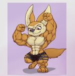  abs anthro biceps big_muscles bottomwear canid canine clothed clothing disney fennec finnick flexing fox kheel male mammal muscular muscular_male pecs shorts solo topless vein veiny_muscles zootopia zootopia_shorts 