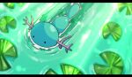  afloat black_eyes commentary_request day from_above letterboxed lily_pad no_humans outdoors pokemon pokemon_(creature) roncha_(shumokumoku) solid_circle_eyes solo swimming water wooper 