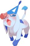  &lt;3 &lt;3_eyes blue_body blue_eyes blush disembodied_penis duo eeveelution female feral generation_4_pokemon genitals glaceon hi_res looking_at_viewer male male/female nintendo open_mouth penis pokemon pokemon_(species) simple_background tongue tongue_out white_background 