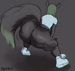  anthro big_butt big_tail biped bottomless butt cellulite clothed clothing colored_sketch crop_top digital_media_(artwork) dipstick_tail faceless_anthro faceless_character faceless_female female footwear green_hair hair hand_on_leg hand_on_own_leg hand_on_own_thigh hand_on_thigh hi_res hightop_shoes huge_butt leaning leaning_forward mammal markings motion_lines pyredaemos rear_view rodent sciurid shirt shoes sketch sneakers solo squigga tail tail_markings thick_thighs topwear tree_squirrel twerking 