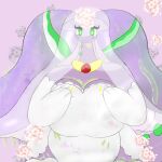  absurd_res anthro big_breasts bodily_fluids breast_grab breasts clothed clothing dragon dress female female/female flower game_freak generation_6_pokemon goo_creature goodra green_eyes hand_on_breast hi_res humanoid jewelry miyang_draws! necklace nintendo plant pokemon pokemon_(species) purple_body simple_background smile solo thick_thighs wedding_dress wedding_veil 