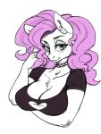  2019 anthro anthrofied arm_under_breasts big_breasts black_clothing black_shirt black_topwear blue_eyes breasts bust_portrait cleavage clothed clothed_anthro clothed_female clothing digital_media_(artwork) earth_pony equid equine female female_anthro friendship_is_magic fur hair hasbro hi_res horse inner_ear_fluff looking_at_viewer mammal my_little_pony noupie pink_hair pinkie_pie_(mlp) pony portrait shirt simple_background solo topwear tuft white_background white_body white_ears white_fur 