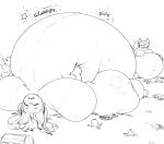  anthro belly big_belly big_breasts breasts dragon featureless_breasts female food gold_(metal) group hand_on_stomach hi_res hoard huge_breasts huge_thighs hyper hyper_belly hyper_breasts kobold lapisthegardevoir lying morbidly_obese morbidly_obese_anthro morbidly_obese_female navel obese obese_anthro obese_female on_back overweight overweight_anthro overweight_female rumbling_stomach scalie size_difference sound_effects text thick_thighs treasure weight_gain 