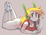  &lt;3 big_butt blonde_hair blue_eyes blush breasts butt cave_story clothed clothing curly_brace feet female hair headphones humanoid machine partially_clothed robot robot_humanoid simple_background solo topwear wamudraws white_body 