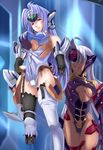  amputee android beimei blue_eyes blue_hair breast_grab breasts cyborg damaged dark_skin gloves grabbing highres impaled kos-mos kos-mos_ver._4 long_hair medium_breasts multiple_girls panties red_eyes t-elos thighhighs underboob underwear white_hair xenosaga xenosaga_episode_iii 